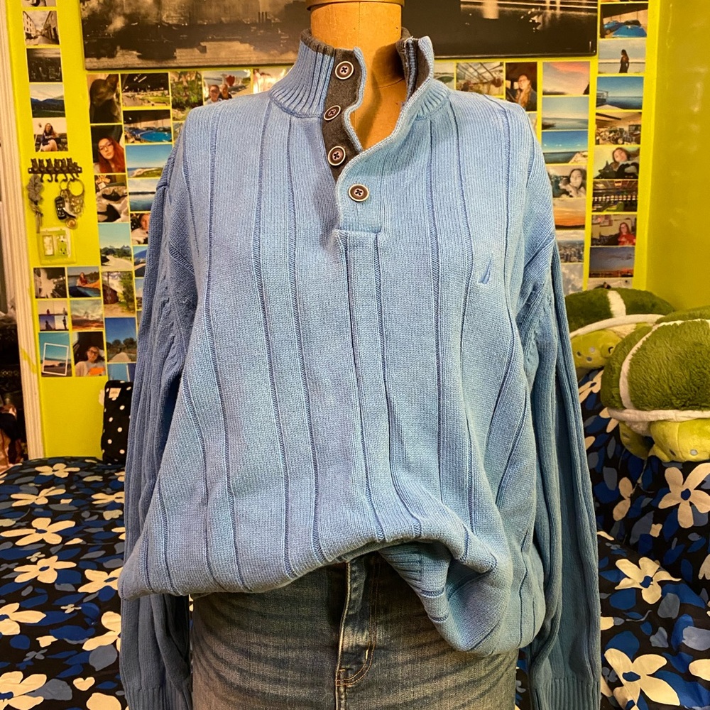 Blue cable knit sweater